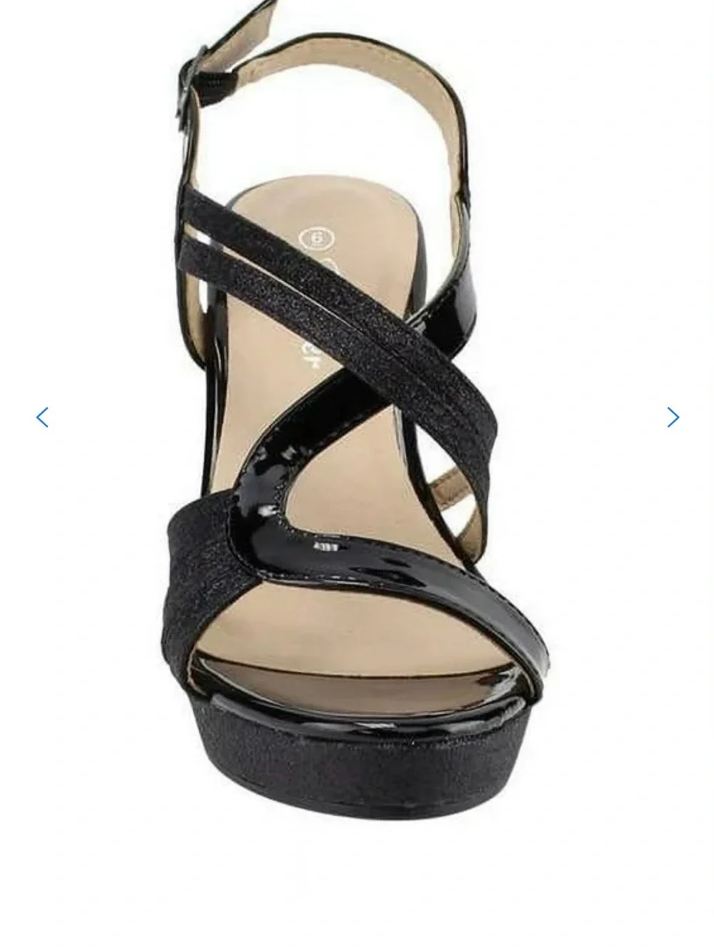 Forever Women’s glitter strappy wrapped ankle wedge sandals.